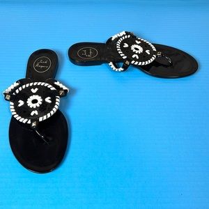 Jack Rogers Black White Thong Slides Sandals Shoes 9